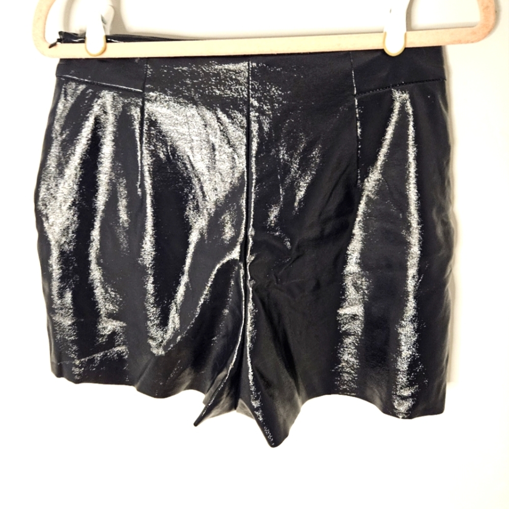 Navy vegan leather shorts
